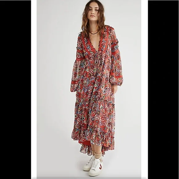 NEW Free People Cassis Printed Chiffon Dress
